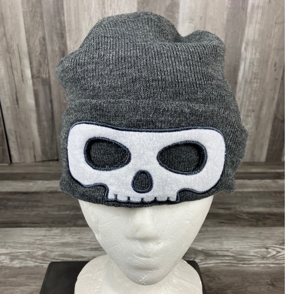 HM Boys Charcoal Gray Skull Mask Beanie Hat US 8-14Y Knit Winter Cap P/N 0530459